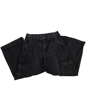 American Eagle Super High Rise Baggy Wide Leg Jeans Black Comfort Stretch Size 4